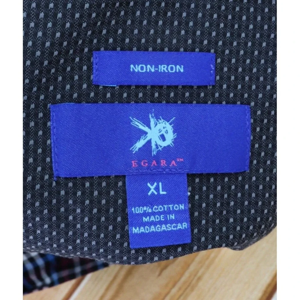 Egara Dress Shirt Mens XL Multicolor‎ Checks 100% Cotton Non-Iron Spread Collar
